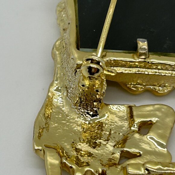 Vintage Gold-Tone Vanity Brooch With Lady At Dressing Table Mirror Design - Picture 13 of 13